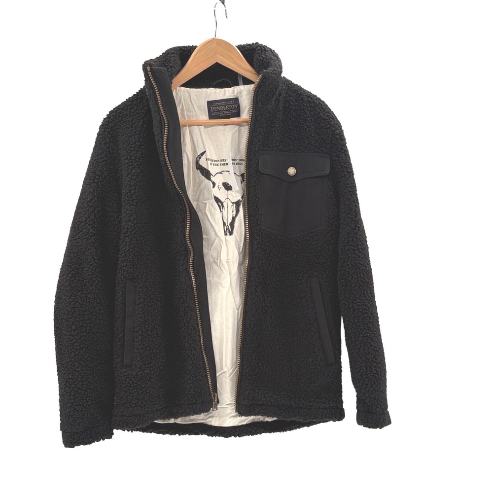 Pendleton Piled Fleece Jacket Sherpa River Rock Men Small Black Full Zip New‎